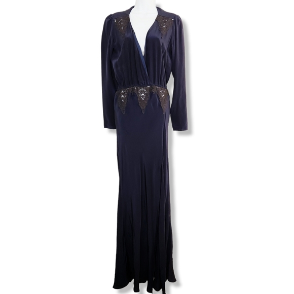 Stone Cold Fox Silk Navy Blue Custom Alabama Gown Maxi Dress Size M/L Black - Picture 2 of 9
